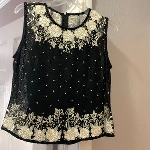Black evening dress tank in Medium with cream colored beading.
